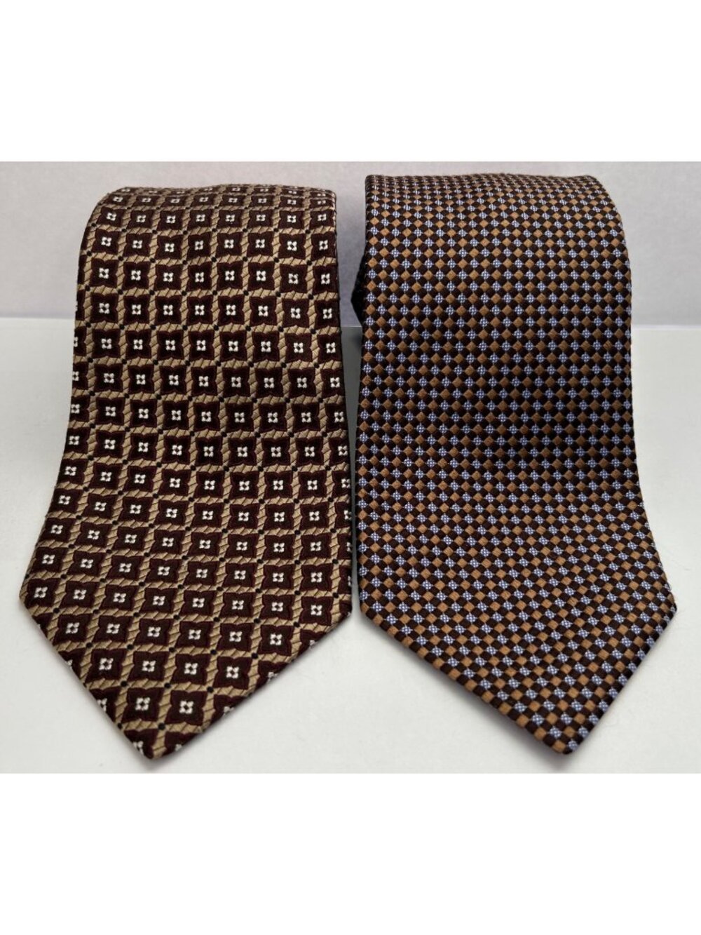 2 Vintage Retro 1990s Daniel Cremieux Hand Tailored Silk Ties Geometric Brown